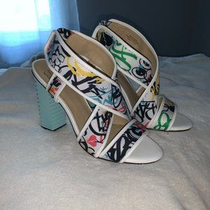 Graffiti Ispired Blue Healed Shoes